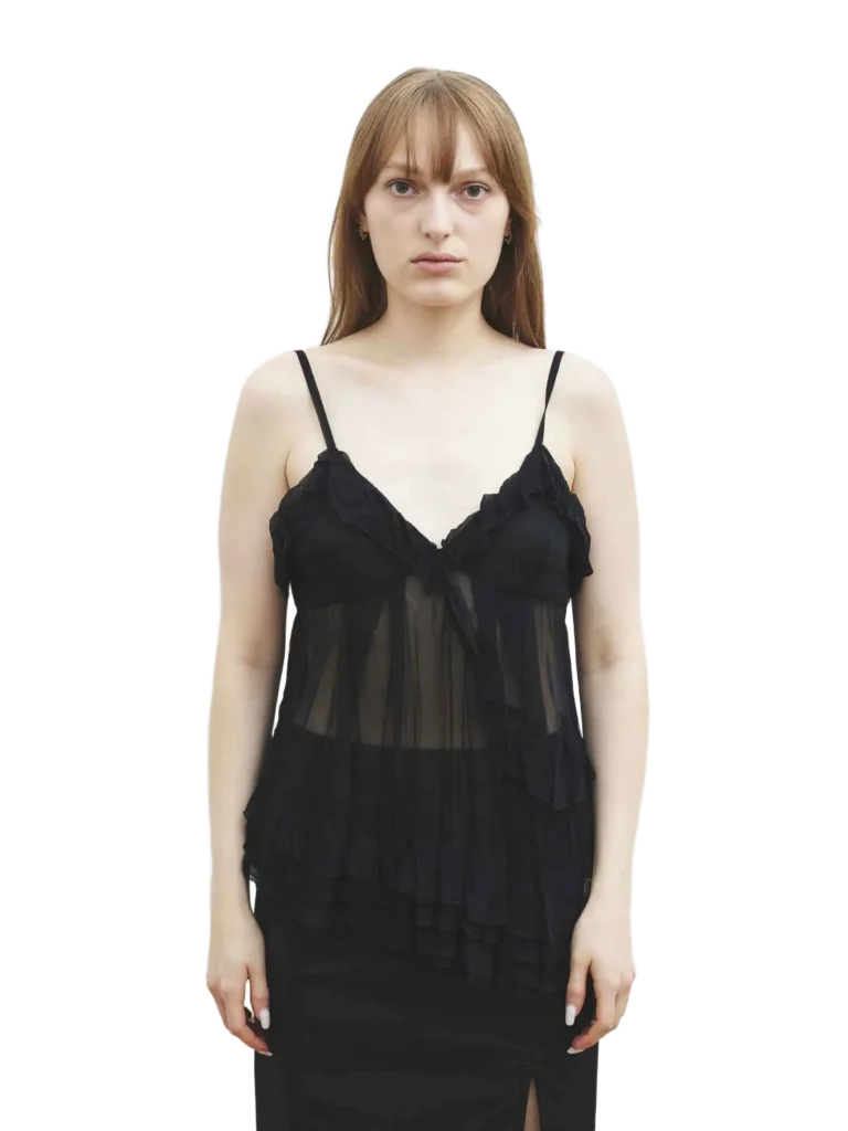 Silk babydoll with ruffles.