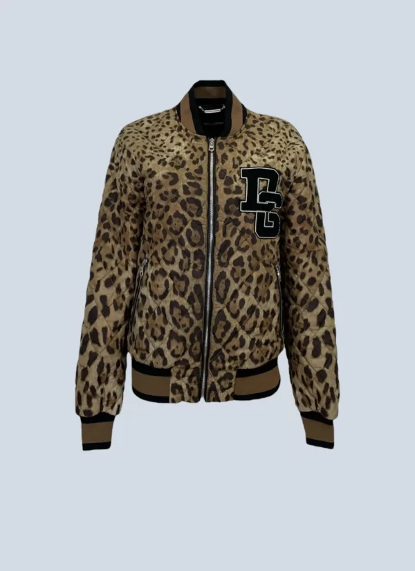 <b>Dolce&Gabbana</b><br> giubbotto bomber in cotone matelassé con stampa animalier, 48.