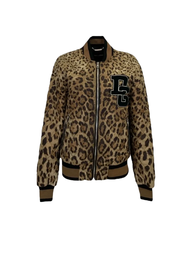 Matelassé cotton bomber jacket with animal print.