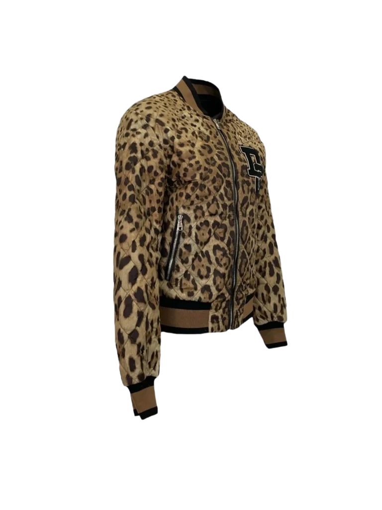 Matelassé cotton bomber jacket with animal print, photo 2 of 6
