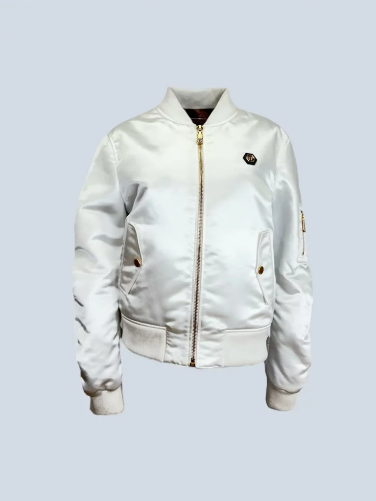 Giubbotto bomber in raso di poliestere con maxi logo ricamo, L.