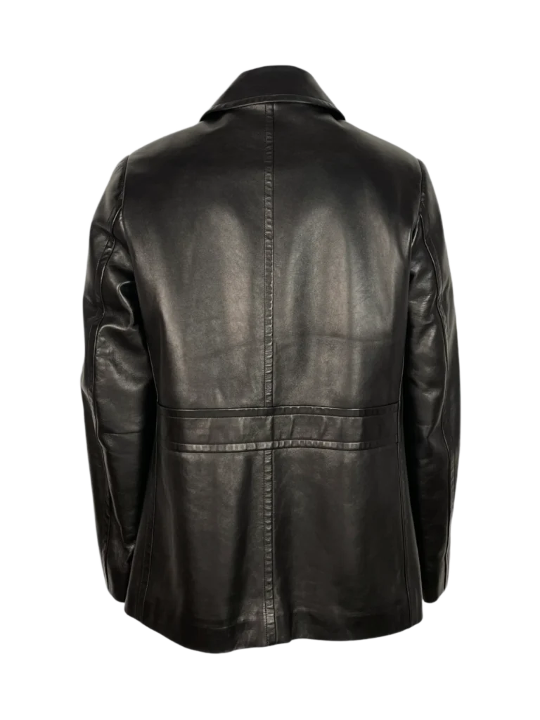 Double-breasted leather coat with fur lining., photo 4 of 10