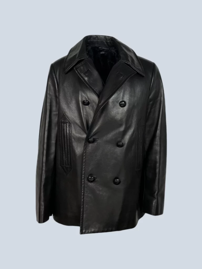 Cappotto doppiopetto in pelle con interno in pelliccia, 52., foto 2 di 10