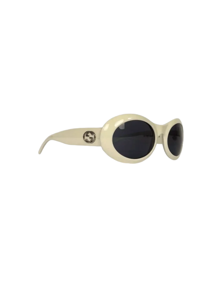 Vintage oval acetate sunglasses with logo.