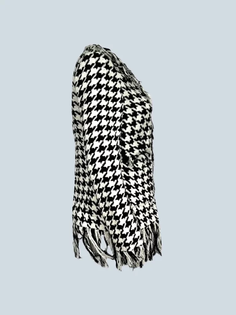Blazer in cotone pied de poule con frange, S., foto 2 di 5