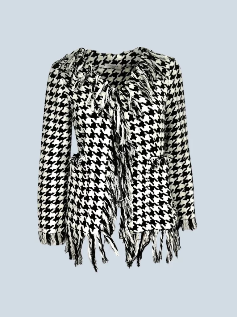 Blazer in cotone pied de poule con frange, S.