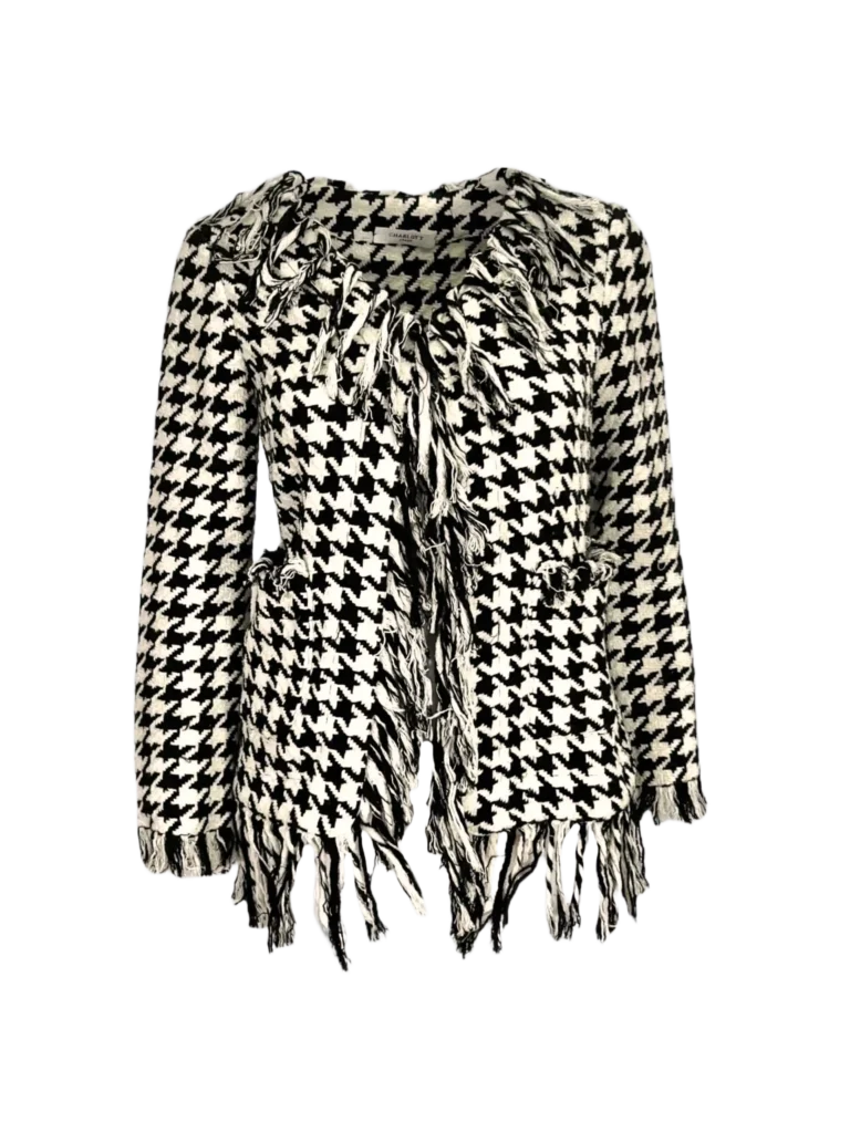 Blazer in cotone pied de poule con frange.