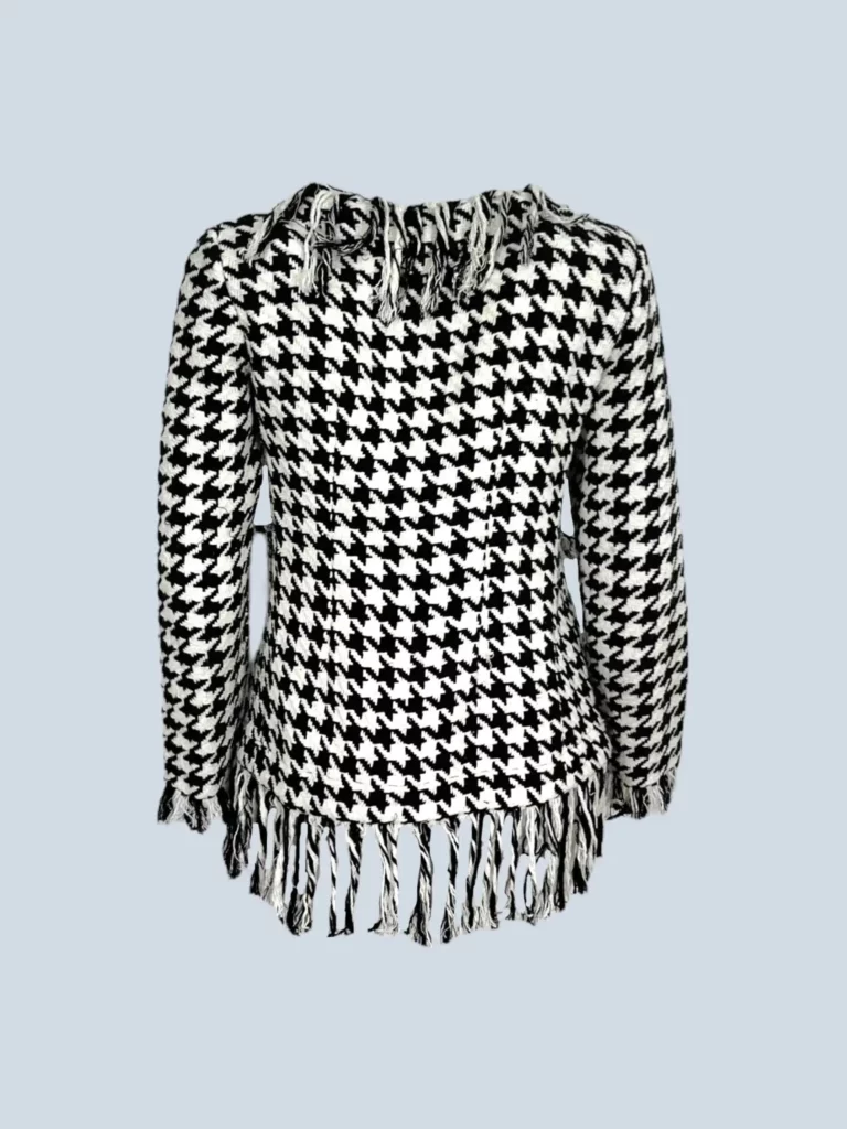 Blazer in cotone pied de poule con frange, S., foto 3 di 5