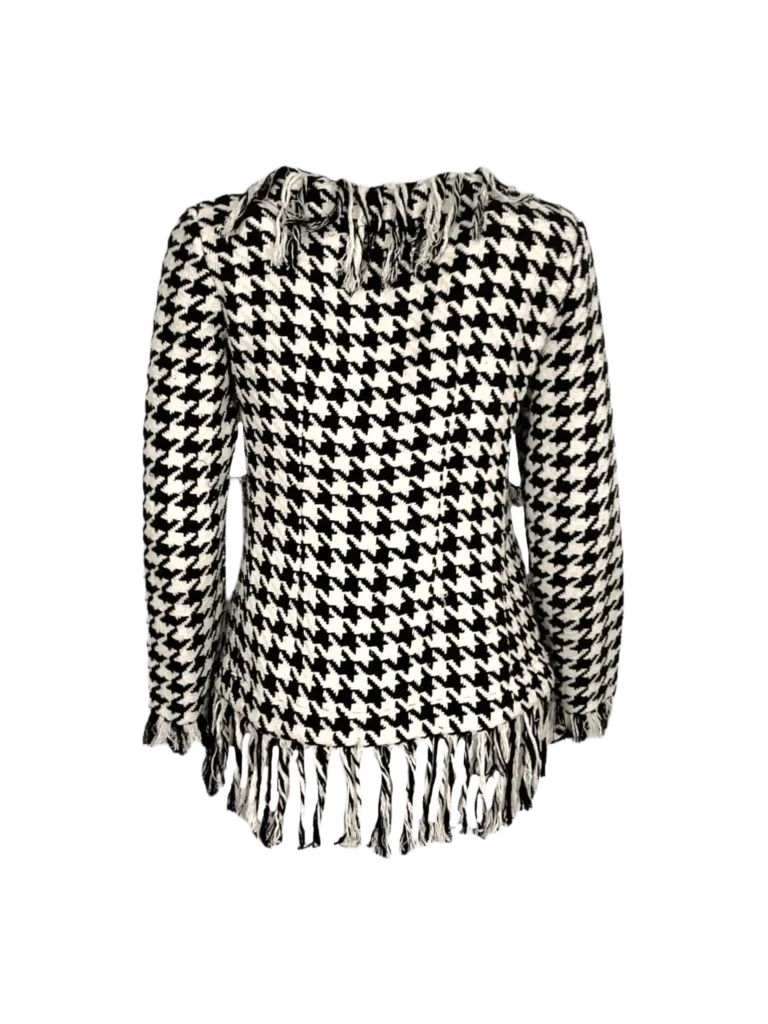 Blazer in cotone pied de poule con frange., foto 3 di 5