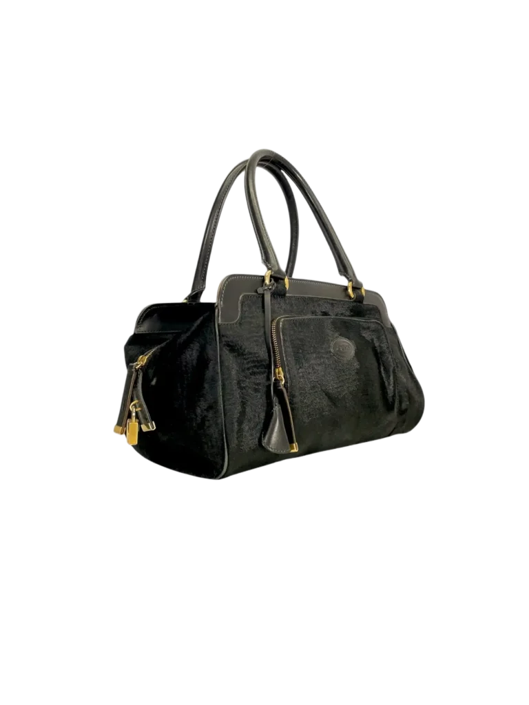 Leather and calf hair shoulder bag, photo 2 of 11