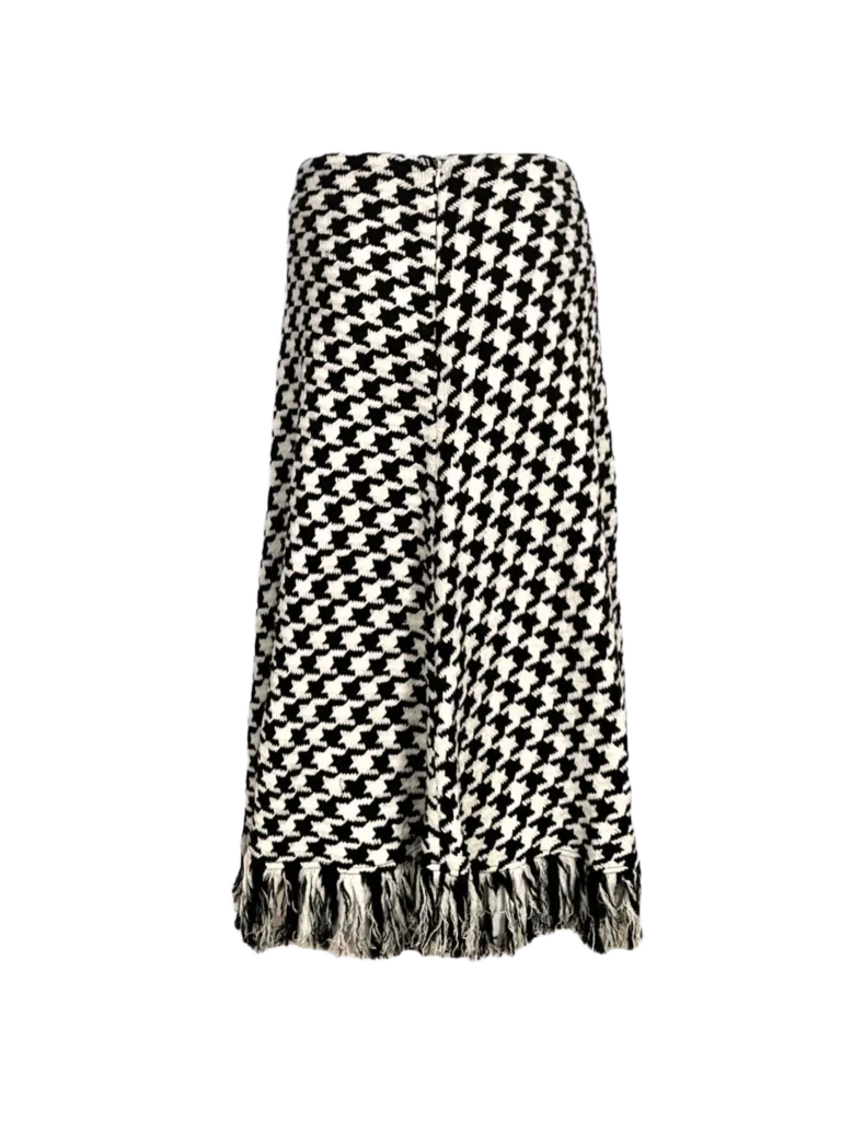 Houndstooth cotton midi skirt with fringes., photo 3 of 5
