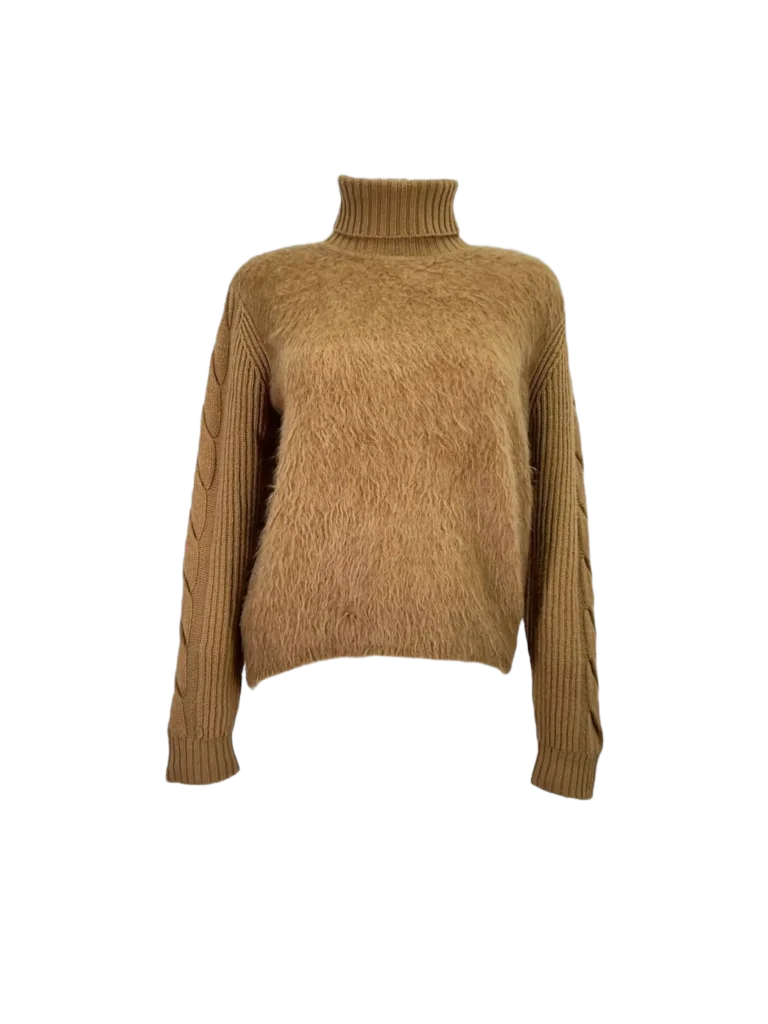 Camel wool turtleneck sweater.