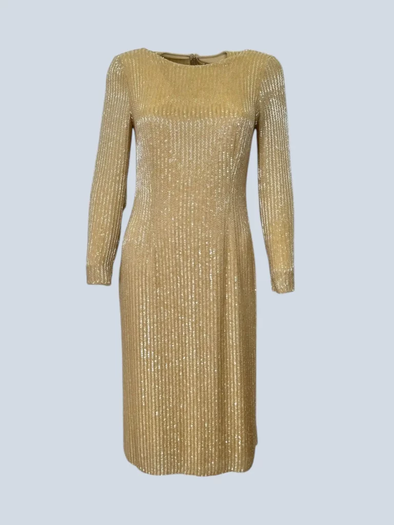 Abito midi in seta con paillettes e perline, 4.