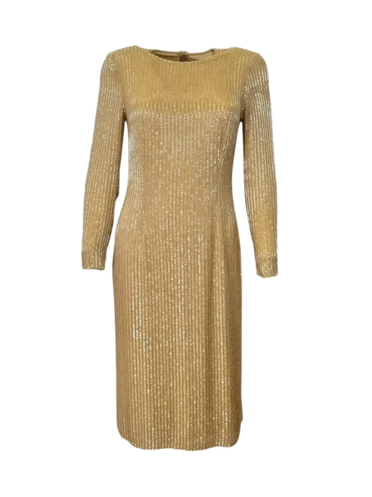 Abito midi in seta con paillettes e perline.