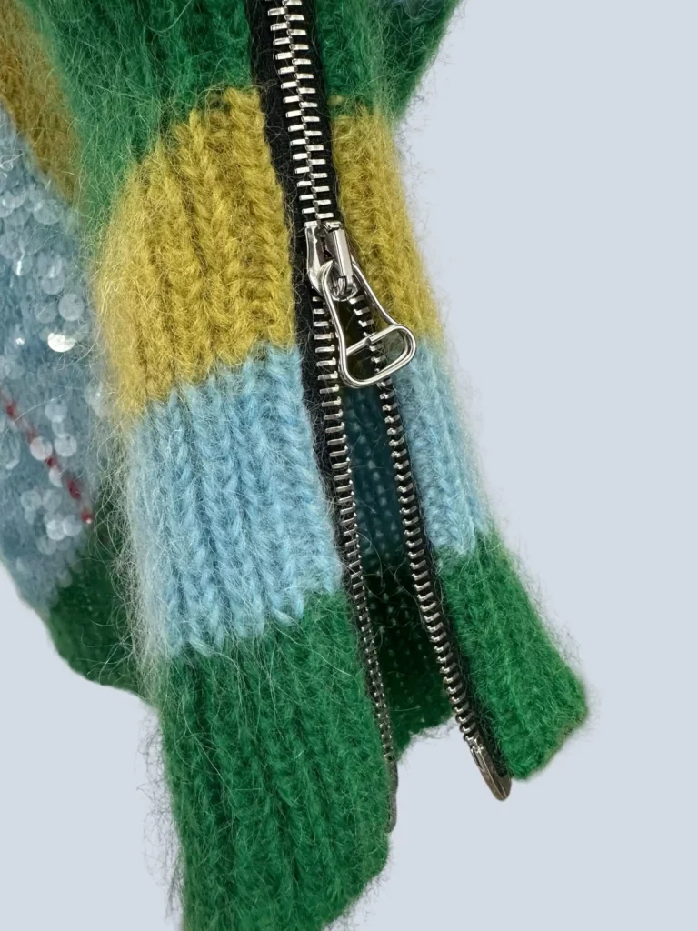 Maglione lungo in misto mohair motivo rombi e paillettes, S., foto 6 di 11