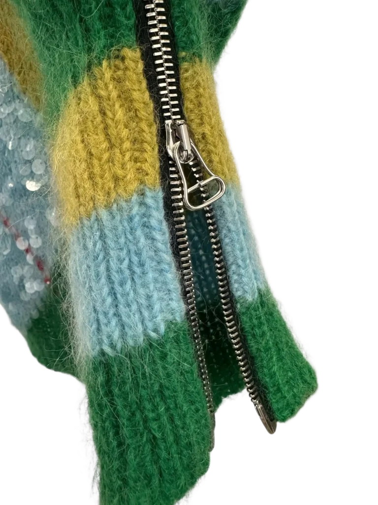 Maglione lungo in misto mohair motivo rombi e paillettes., foto 6 di 11