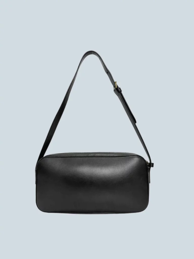 Borsa a spalla in pelle nera con logo., foto 4 di 9