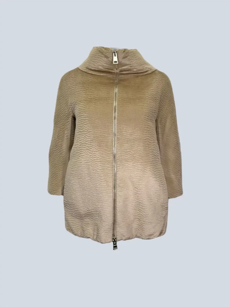 Giacca piumino a collo alto in alpaca con zip, 40.