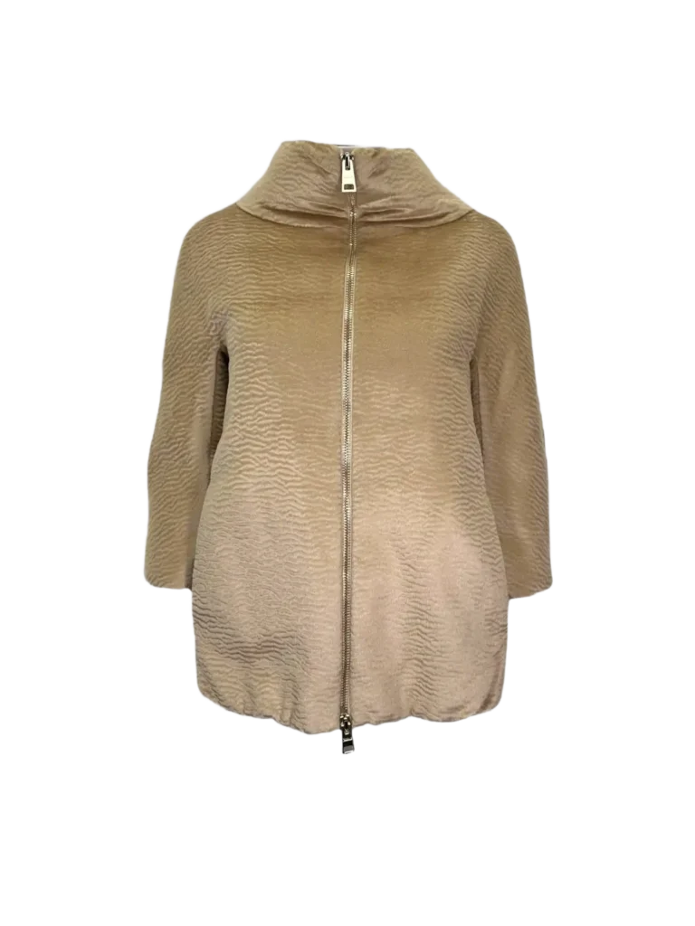 Alpaca high-neck puffer jacket with zip.