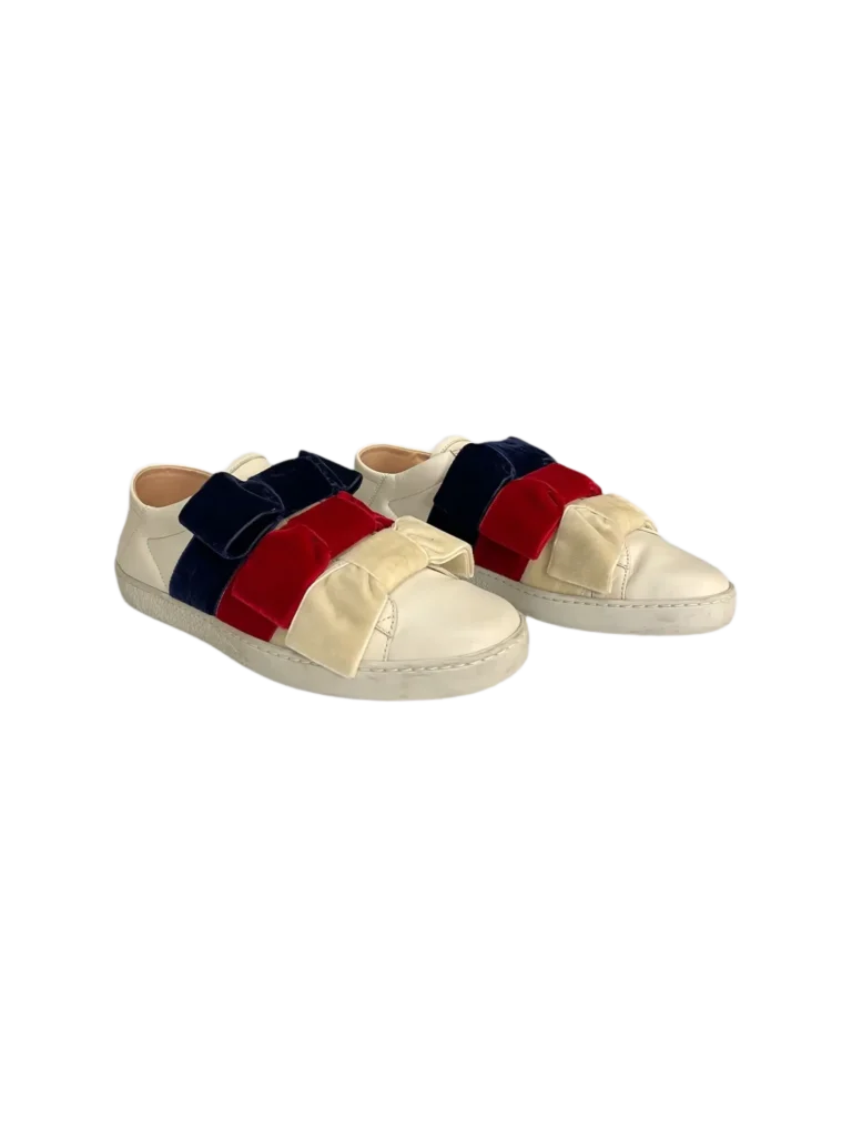 Sneakers in pelle con fiocchi velluto., foto 2 di 6