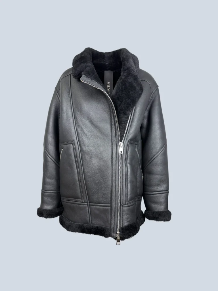 Giubbotto montone over in pelle e shearling, 40.