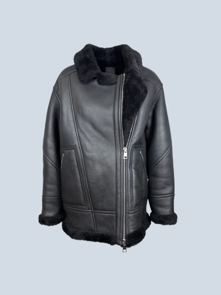 Giubbotto montone over in pelle e shearling, 40., foto 2 di 8