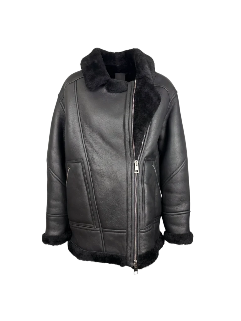 Giubbotto montone over in pelle e shearling., foto 2 di 8