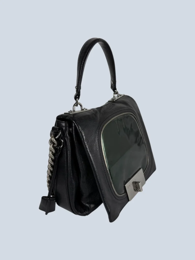 Borsa a spalla in pelle e vinile con catena., foto 2 di 7