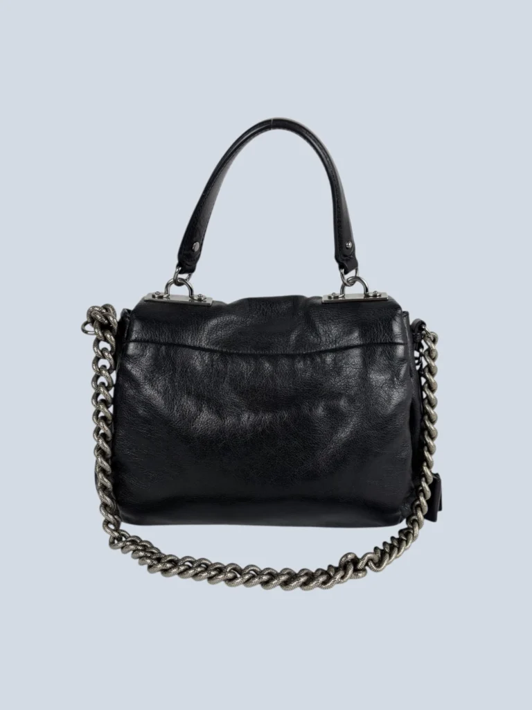 Borsa a spalla in pelle e vinile con catena., foto 4 di 7