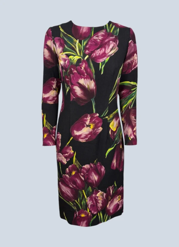 <b>Dolce&Gabbana</b> <br> abito midi in lana con stampa tulipani, 40.