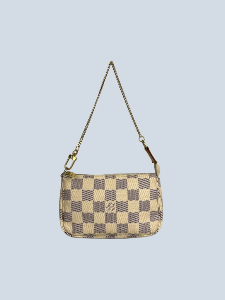 Borsa a mano mini Accessoires in tela Damier Azur e pelle.