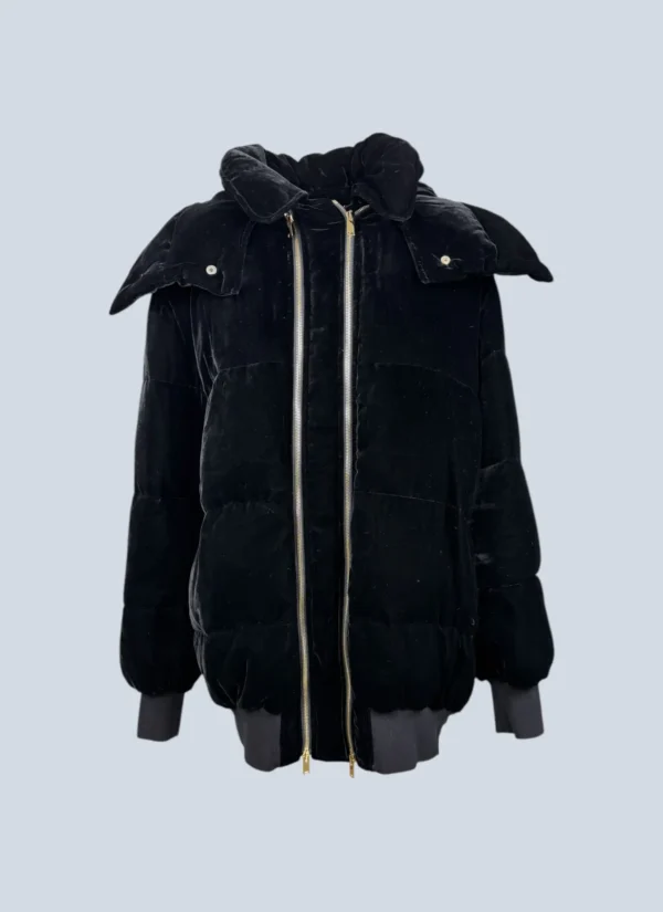 <b>Stella McCartney</b> <br> giubbotto piumino in velluto con doppia zip, 38.