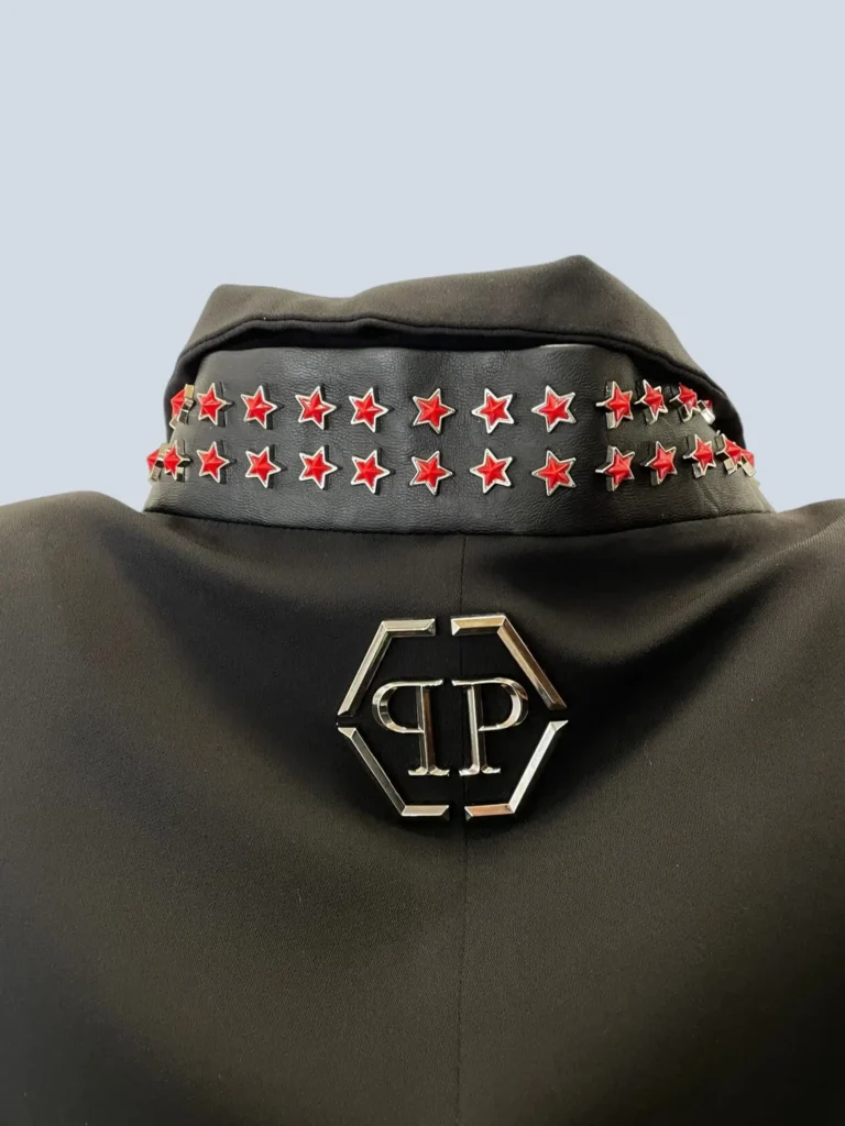 Blazer con collo in pelle e borchie a stella, 42., foto 4 di 7