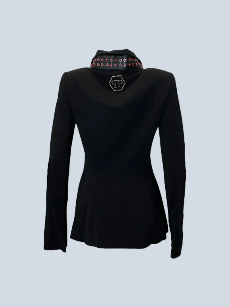 Blazer con collo in pelle e borchie a stella, 42., foto 3 di 7