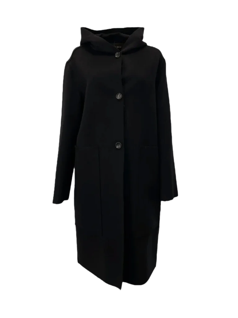 Cappotto monopetto con cappuccio in misto cachemire.