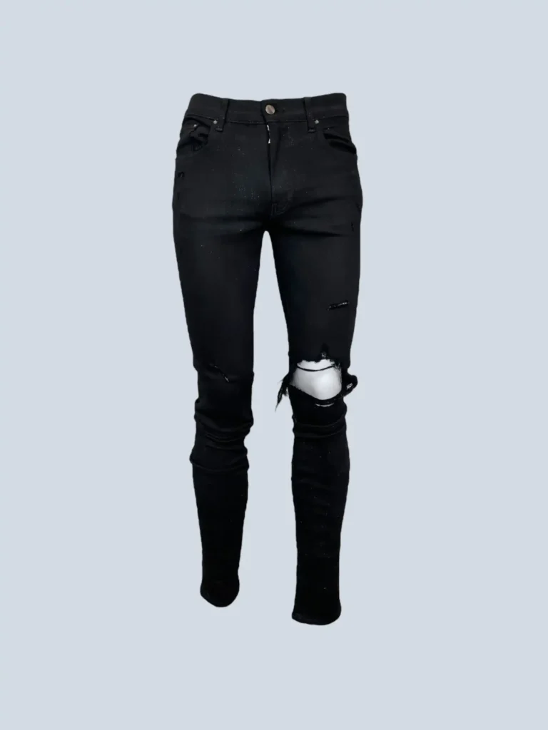 Pantaloni skinny in cotone distressed e glitter, 30.
