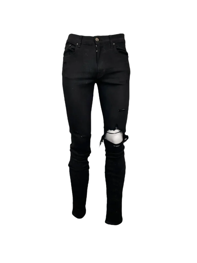 Pantaloni skinny in cotone distressed e glitter.