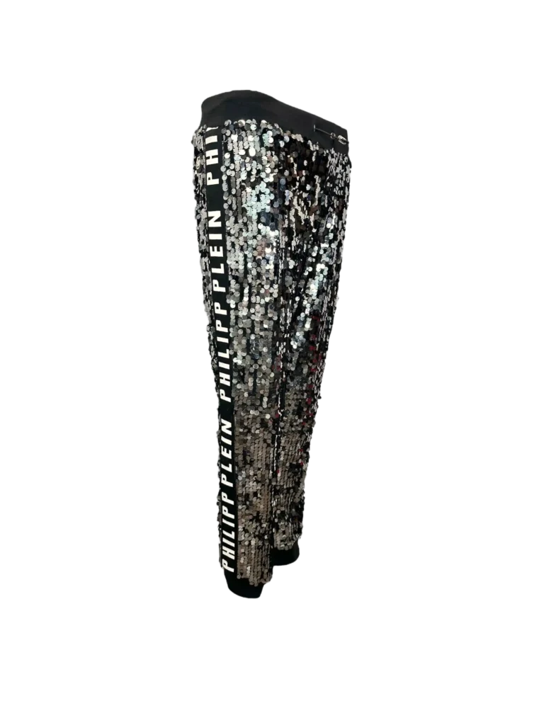 Pantaloni jogger con paillettes e bande logo., foto 2 di 7