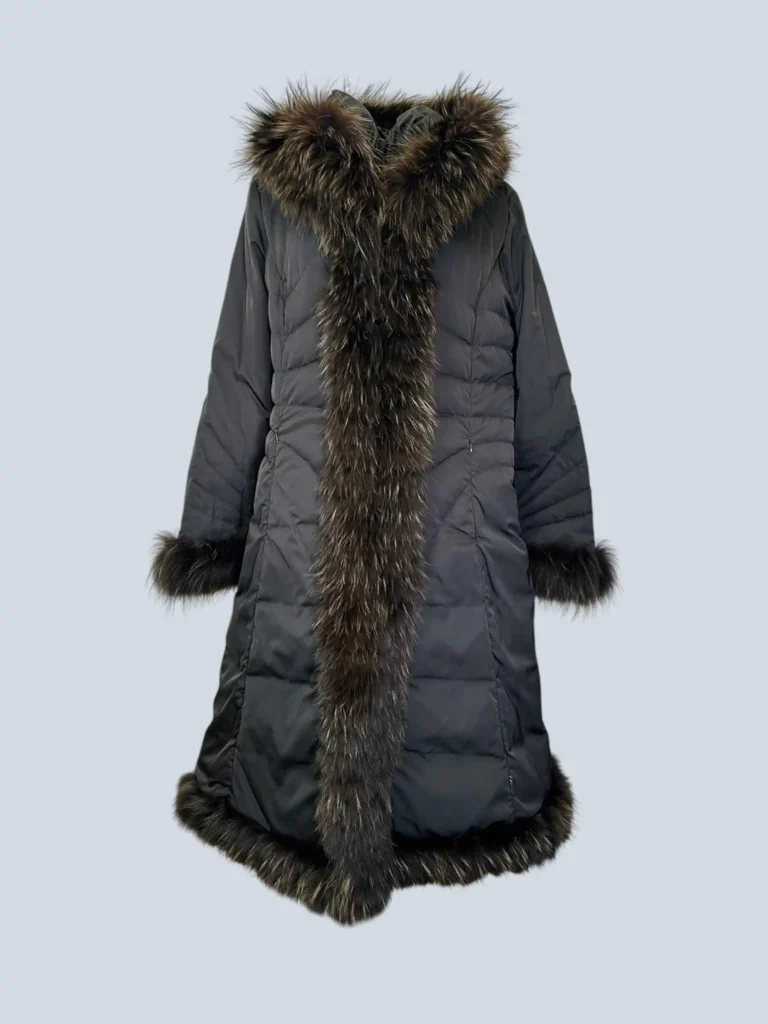 Giubbotto piumino lungo in nylon e pelliccia, 5.