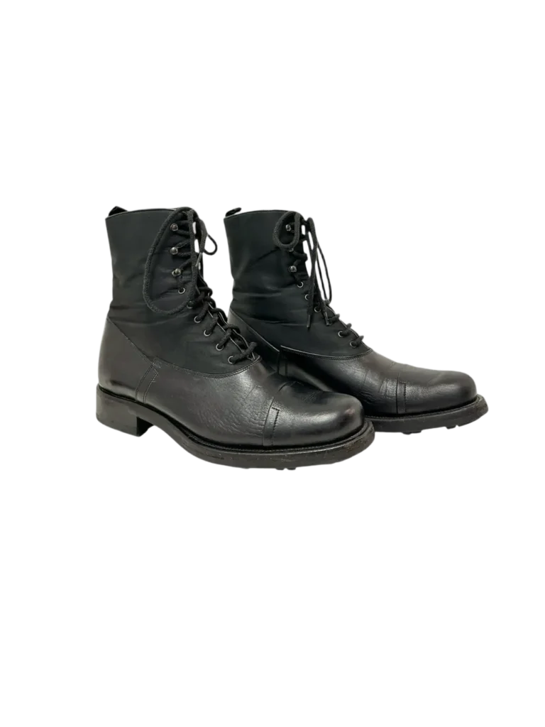 Stivaletti stringati in pelle e nylon., foto 2 di 5