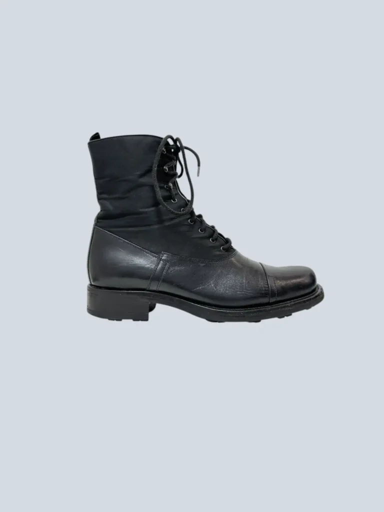 Stivaletti stringati in pelle e nylon, 39.