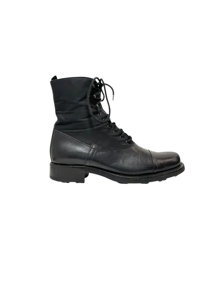 Leather and nylon lace-up ankle boots.