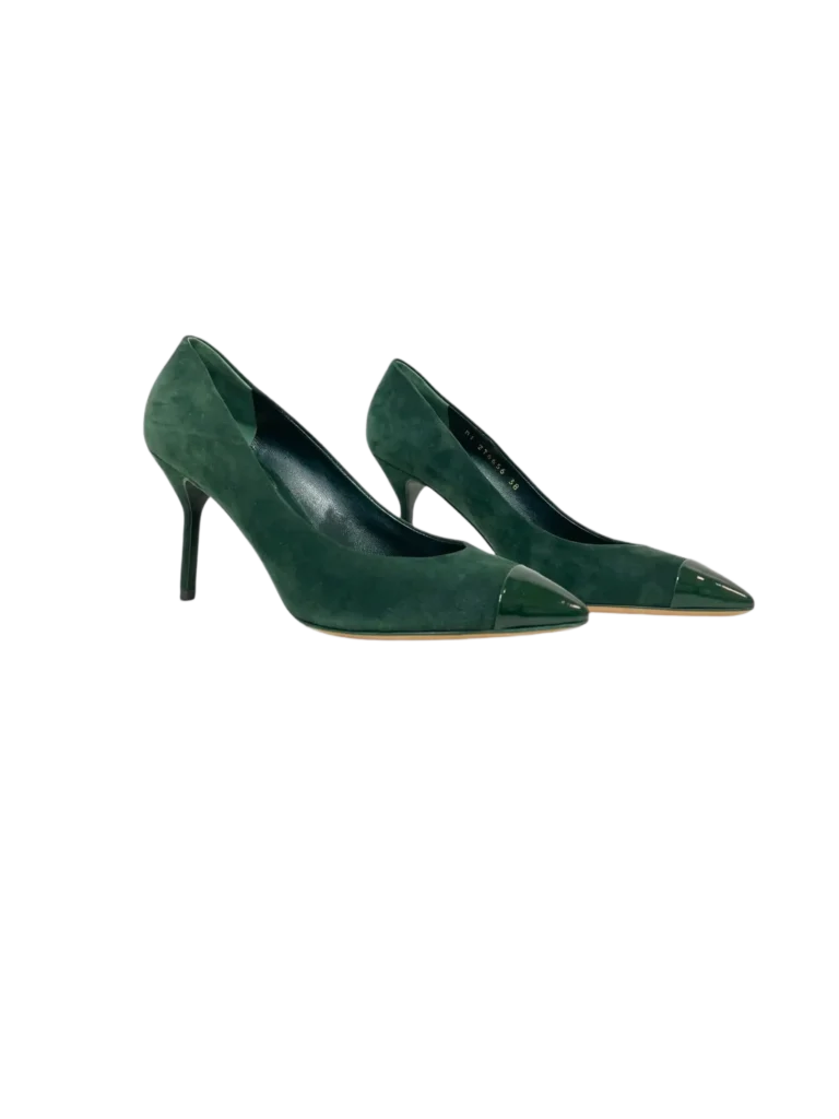 Décolleté in suede con punta in vernice., foto 2 di 6