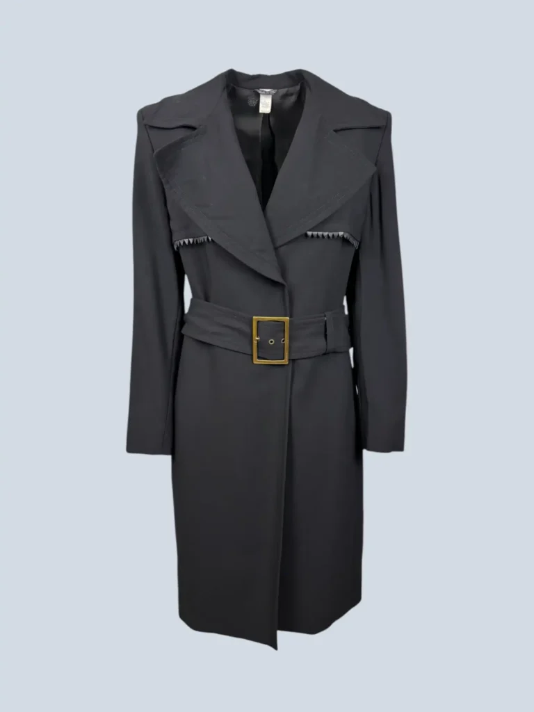 Vintage wool trench coat with leather details, 42.