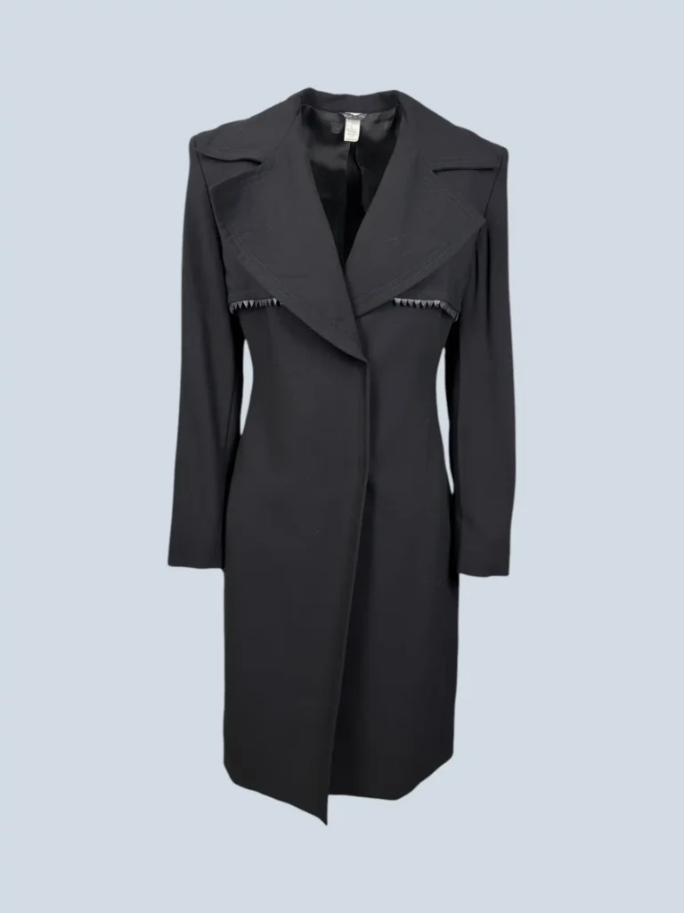 Vintage wool trench coat with leather details, 42., photo 2 of 8