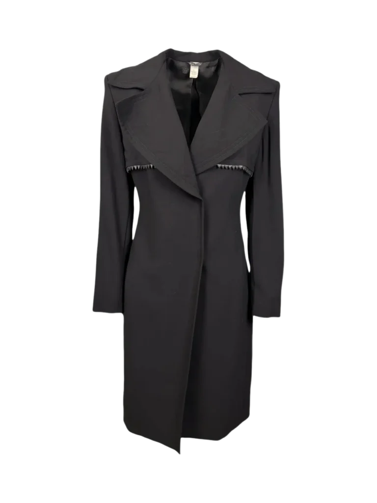 Trench vintage in lana con dettagli in pelle., foto 2 di 8