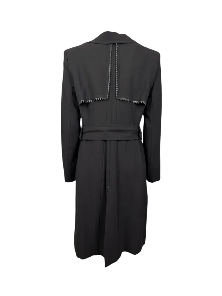 Trench vintage in lana con dettagli in pelle., foto 4 di 8