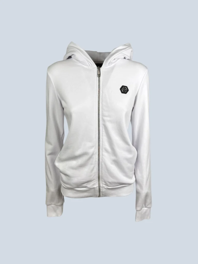 Felpa con cappuccio a zip in cotone con teschio, S.