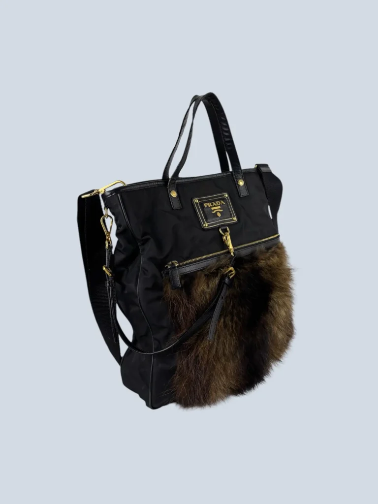Borsa a spalla in nylon e pelliccia., foto 2 di 9