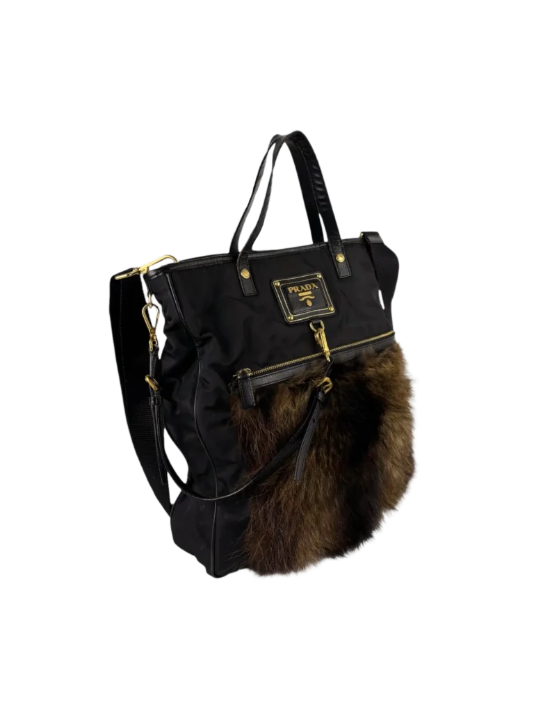 Borsa a spalla in nylon e pelliccia., foto 2 di 9